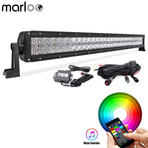 Marloo 5D 32 inch 180W RGB LED Light Bar 16 Million Colors App Bluetooth Control Offroad Truck RZR SUV 12V Car Lights